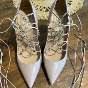 Valentino Beige Rockstud Studded Lace-Up Leather Heel